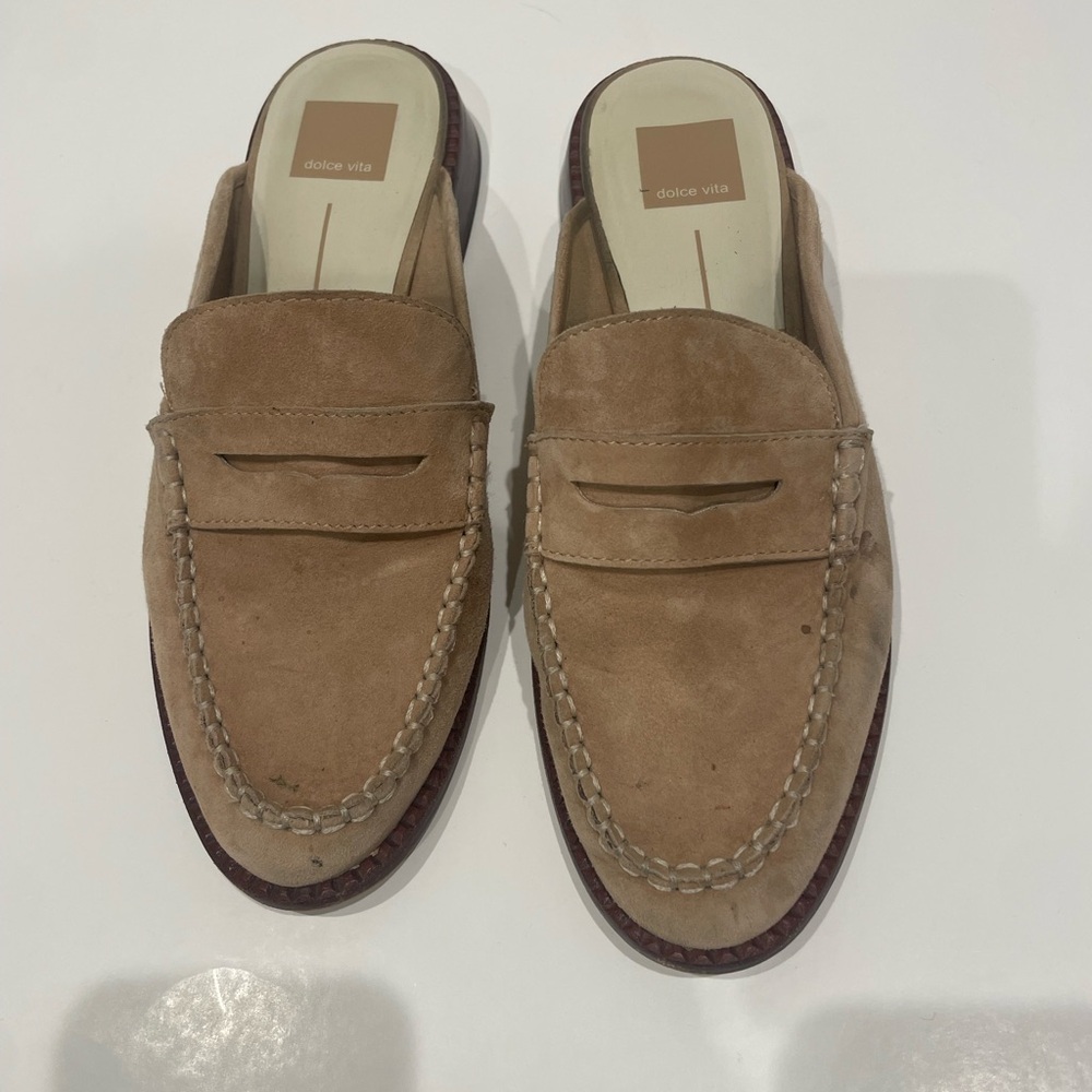 Dolce Vita beige suede mules